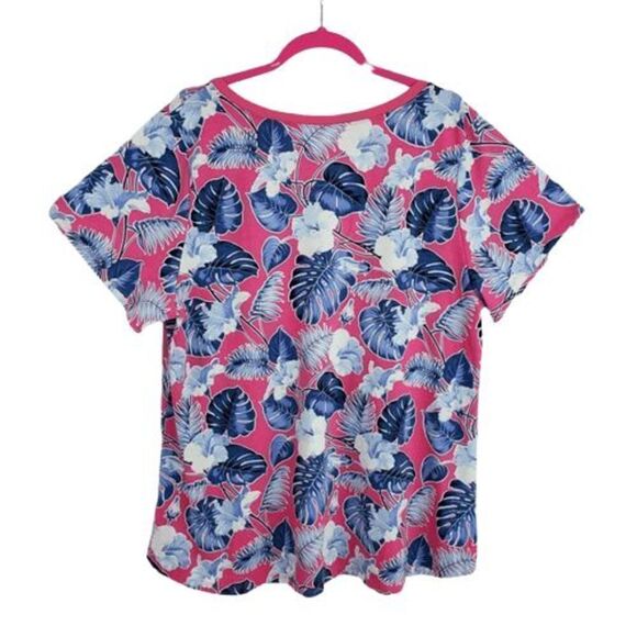 bright tropical floral scoop-neck tee / soft stretch top – women’s 3XL - Picture 2 of 6